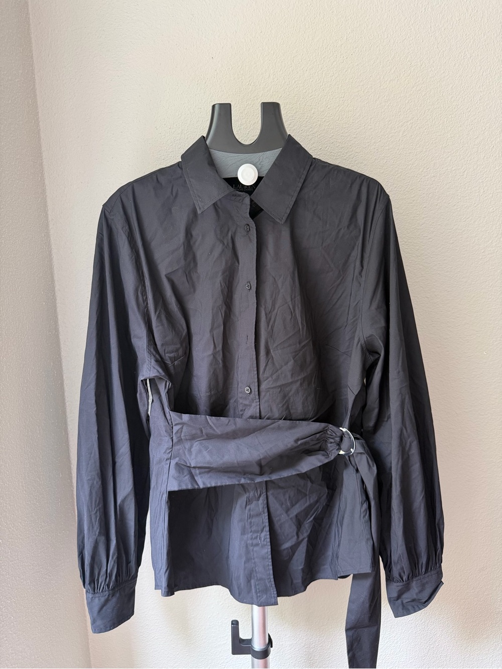 Lauren Ralph Lauren Tie-Front Cotton-Blend Shirt XL Black